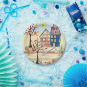 Applique, huizen, dorpen, patchwork, kantelen, fl papieren bordje (Feest)