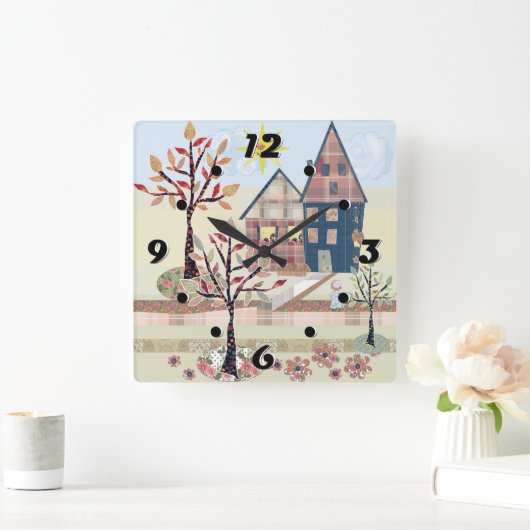 Applique, huizen, stadsplek vierkante klok (Huis)