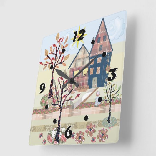 Applique, huizen, stadsplek vierkante klok (Hoek)