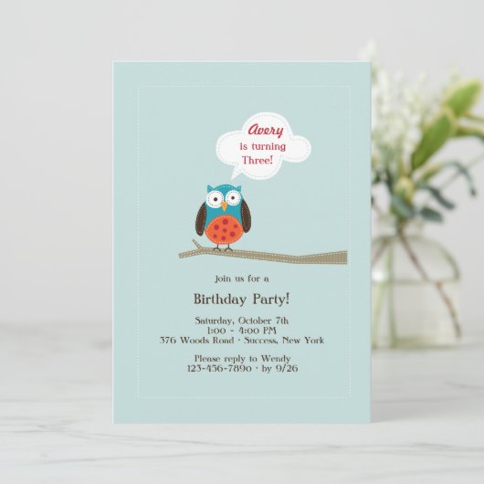 Applique Owl Uitnodiging (Staand voorkant)