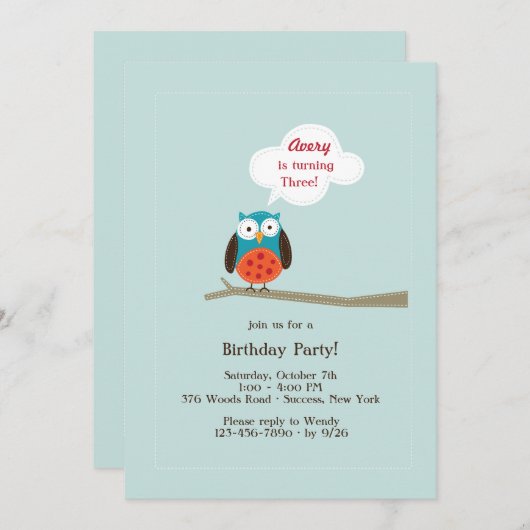 Applique Owl Uitnodiging (Voorkant / Achterkant)