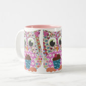 Appliqué Patch Pink Owl Tweekleurige Koffiemok (Voorkant links)