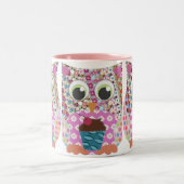 Appliqué Patch Pink Owl Tweekleurige Koffiemok (Center)