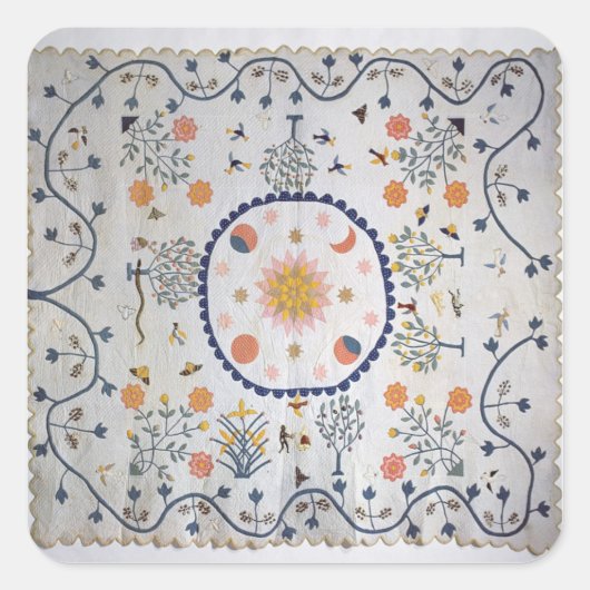 Applique quilt met zon, maan, sterren vierkante sticker (Voorkant)