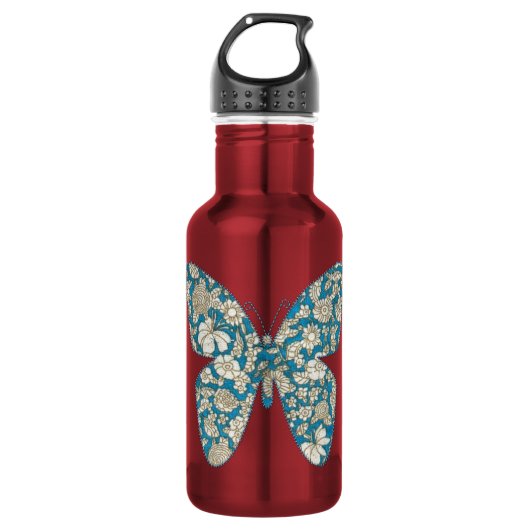 Applique stof vlinder bloemblauw waterfles (Voorkant)