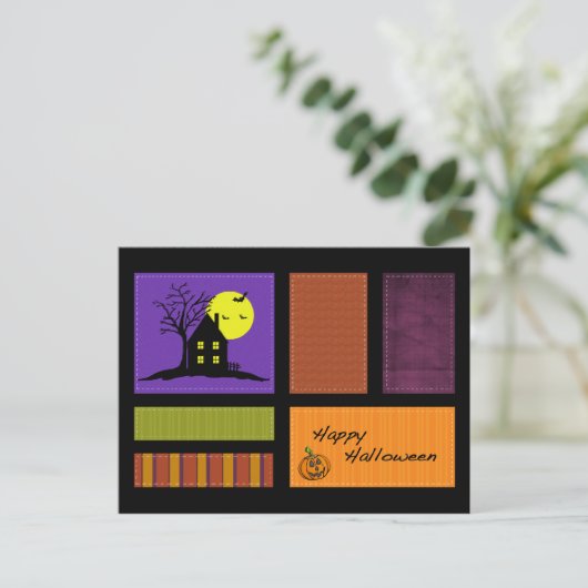Applique Style Haunted House Halloween Briefkaart (Staand voorkant)