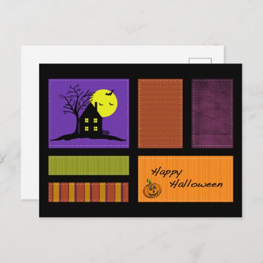 Applique Style Haunted House Halloween Briefkaart (Voorkant / Achterkant)