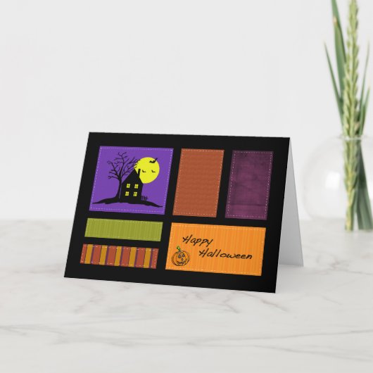 Applique Style Patchwork Halloween Kaart (Voorkant)