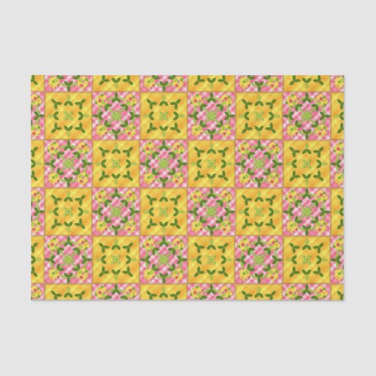 Applique Tulip Quilt-YELLOW-PINK-TISSUE WRAP PAPIE Tissuepapier (Voorkant)