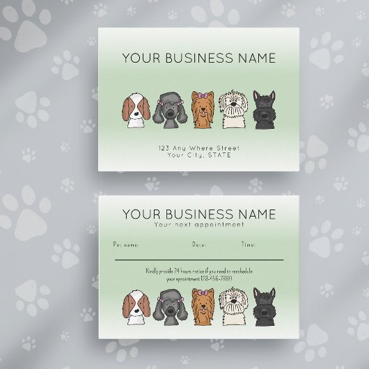 Appointment Card Cute Dog Breeds Light Green Afsprakenkaartje