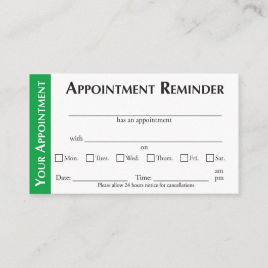 Appointment Reminder Cards - Green Contactkaartje (Voorkant)