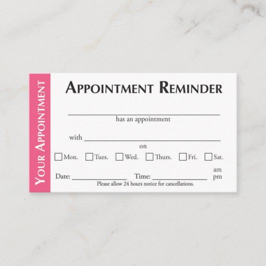 Appointment Reminder Cards - Pink Contactkaartje (Voorkant)