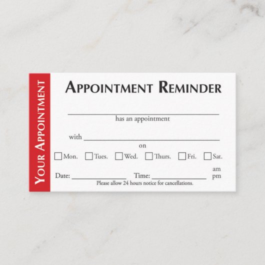 Appointment Reminder Cards - Red Contactkaartje (Voorkant)