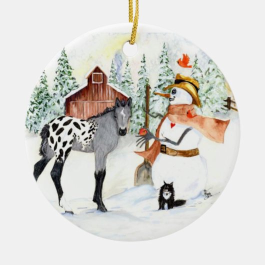 Appy colt en Snowman Keramisch Ornament (Voorkant)