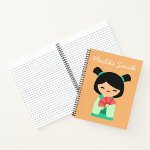 Apqua peach Kokeshi Japanse poppen Notitieboek