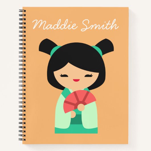 Apqua peach Kokeshi Japanse poppen Notitieboek (Voorkant)