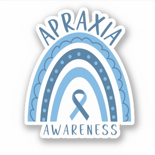 Apraxia Blue Rainbow Ribbon Awareness Sticker (Voorkant)