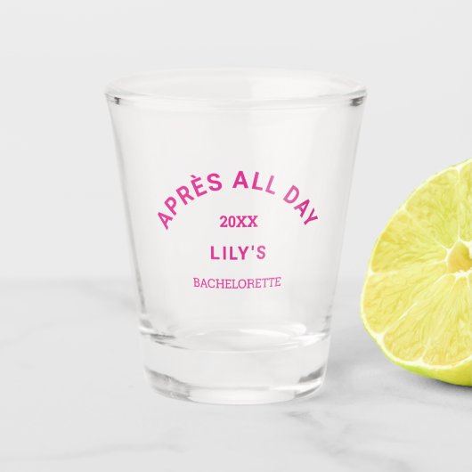 Après All Day Hot Pink Bachelorette Ski Crest Shot Glas (Voorkant)