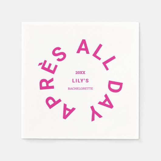 Après All Day Hot Pink Bachelorette Ski Feest Servet (Voorkant)