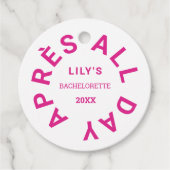 Après All Day Hot Pink vrijgezellenfeest Crest Bedankjes Labels (Voorkant)