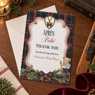 Après Bébé Preppy Ski Lodge Kerst Baby Shower Bedankkaart