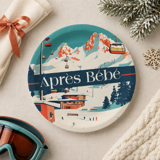 Après Bébé Retro Ski Baby Shower Papieren Borden Bordje
