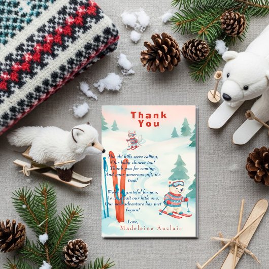 Après Bébé Ski baby Polar bear fox Thank You card Kaart