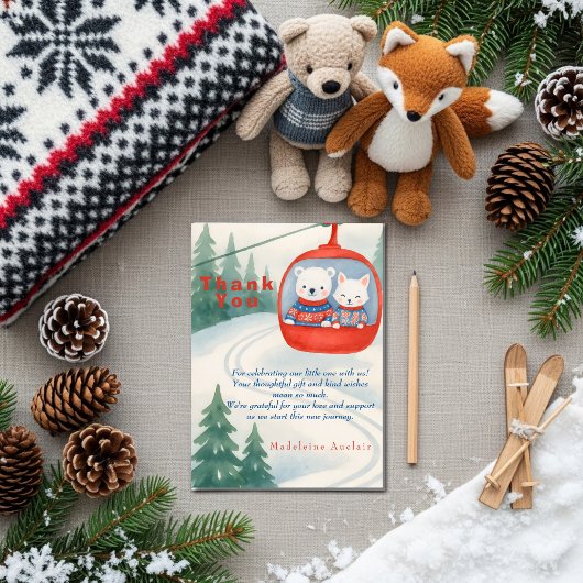 Après Bébé Ski Baby Woodland animals Thank You Kaart