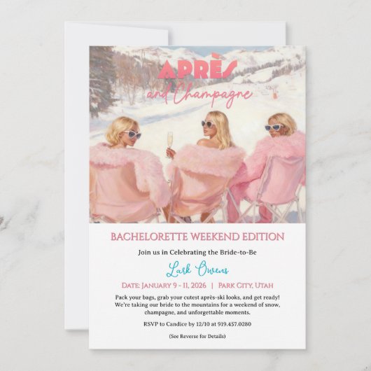 Après & Champagne Bachelorette Weekend Getaway Kaart (Voorkant)