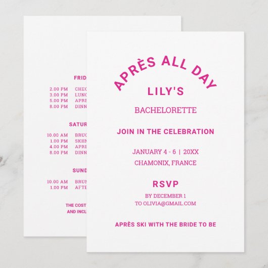 Après De hele dag warm roze vrijgezellenski weeken Kaart (Voorkant / Achterkant)