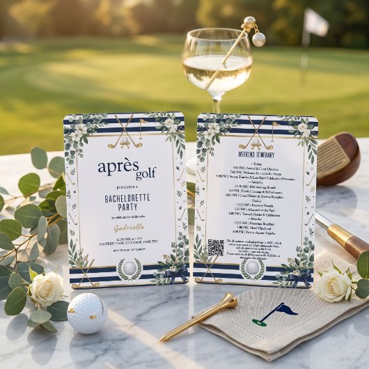 Apres Golf Bachelorette Feest Uitnodiging Itinerar