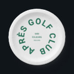 Après Golf Club Forest Green Golfers Social Crest Papieren Bordje<br><div class="desc">Après Golf Club,  bos groene sociale golfclub kuif,  papieren borden. Personaliseer met het jaar van uw golfbijeenkomst,  clubnaam en locatie. Perfect voor een groepsbestemming golfreis of voor een après golf thema vrijgezelle of vrijgezellenfeest. Ontworpen om te passen bij ons Après Golf Club Collectie.</div>