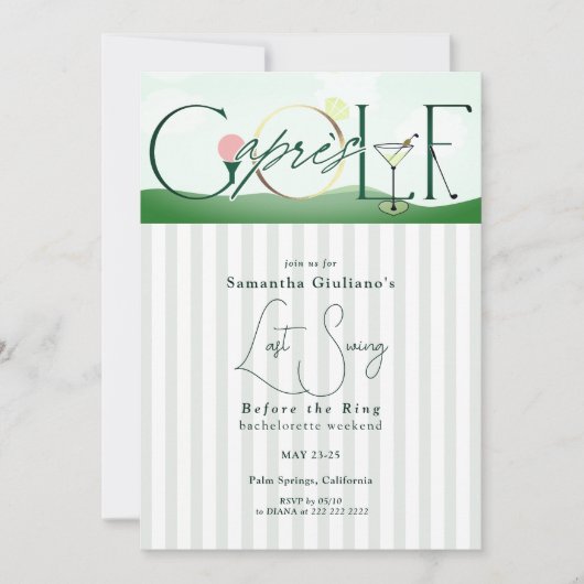 Apres Golf Laatste Swing Voor de Ring Bachelorette Kaart (Voorkant)