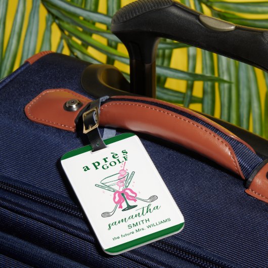 Aprés Golf Martini Coquette Bow Bachelorette Party Bagagelabel (Voorkant Insitu 1)