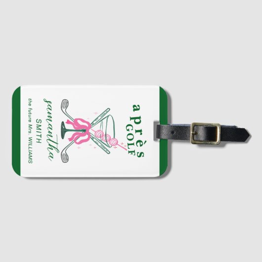 Aprés Golf Martini Coquette Bow Bachelorette Party Bagagelabel (Voorkant (horizontaal))