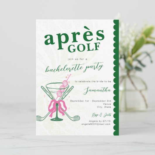 Aprés Golf Martini Coquette Bow Bachelorette Party Kaart (Staand voorkant)