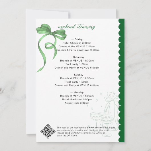 Aprés Golf Martini Coquette Bow Bachelorette Party Kaart (Achterkant)