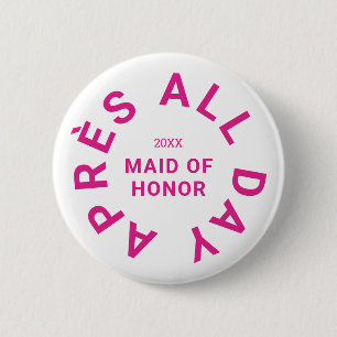 Après hele dag Hot Pink Maid of Honor Bachelorette Ronde Button 5,7 Cm