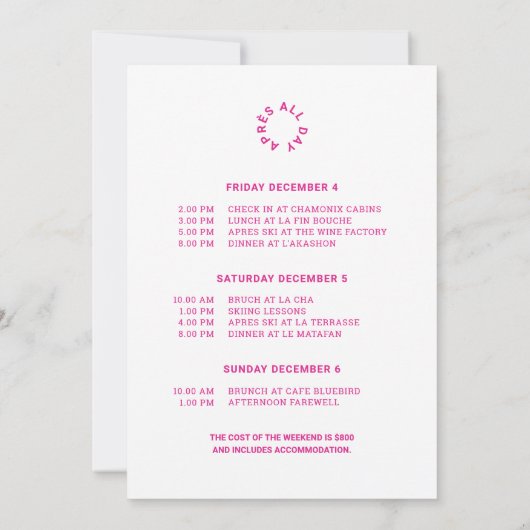 Après hele dag warm roze 40e verjaardag ski-weeken kaart (Achterkant)