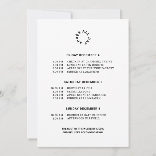 Après hele dag Winter 40e verjaardag Ski Weekend Kaart (Achterkant)