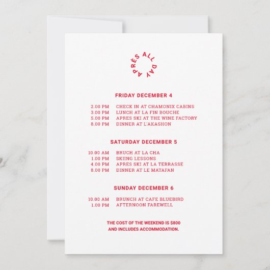 Après hele dag winter rood 40e verjaardag ski-week kaart (Achterkant)