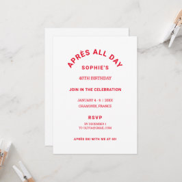 Après hele dag winter rood 40e verjaardag ski-week kaart