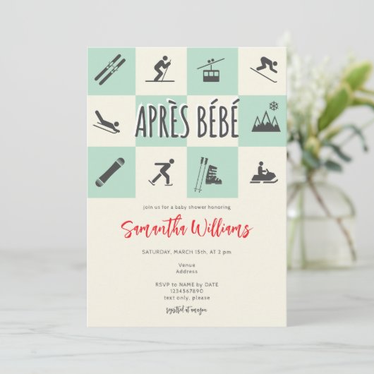 Apres Ski Apres Bebe Retro Chic Winter Baby shower Kaart (Staand voorkant)