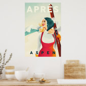 "Apres Ski Aspen" Cool  Pinup Girl Skiing Poster (Keuken)