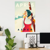 "Apres Ski Aspen" Cool  Pinup Girl Skiing Poster (Thuiskantoor)