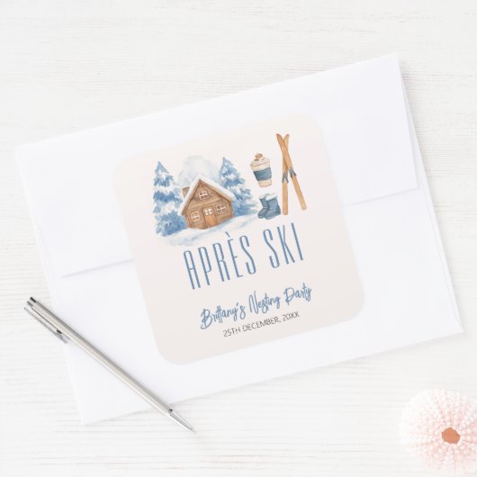 Apres Ski Baby shower Winter Nesting Party Vierkante Sticker (Envelop)