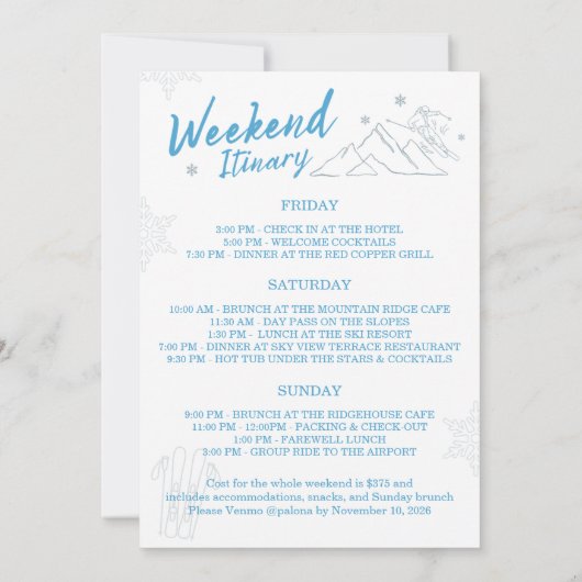 Après Ski Bachelorette Weekend  Kaart (Achterkant)