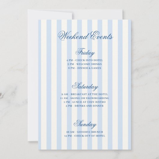 Apres Ski Blauw Gestreepte Bachelorette Kaart (Achterkant)