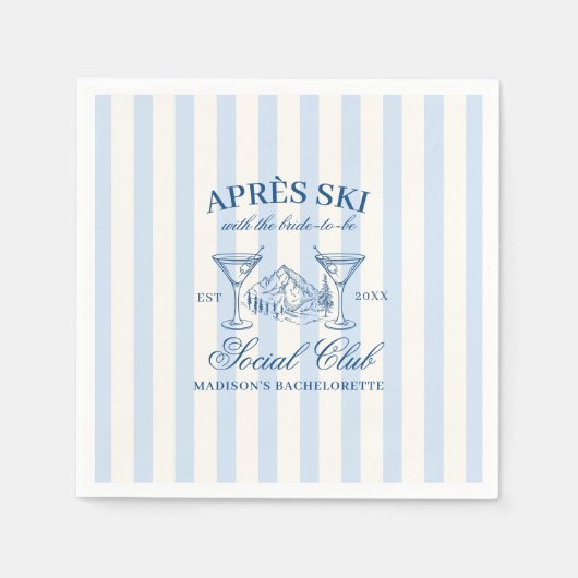 Apres Ski Blauw Gestreepte Bachelorette Servet (Voorkant)
