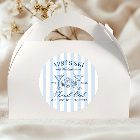 Apres Ski Blauwe Gestreepte Bachelorette Ronde Sticker